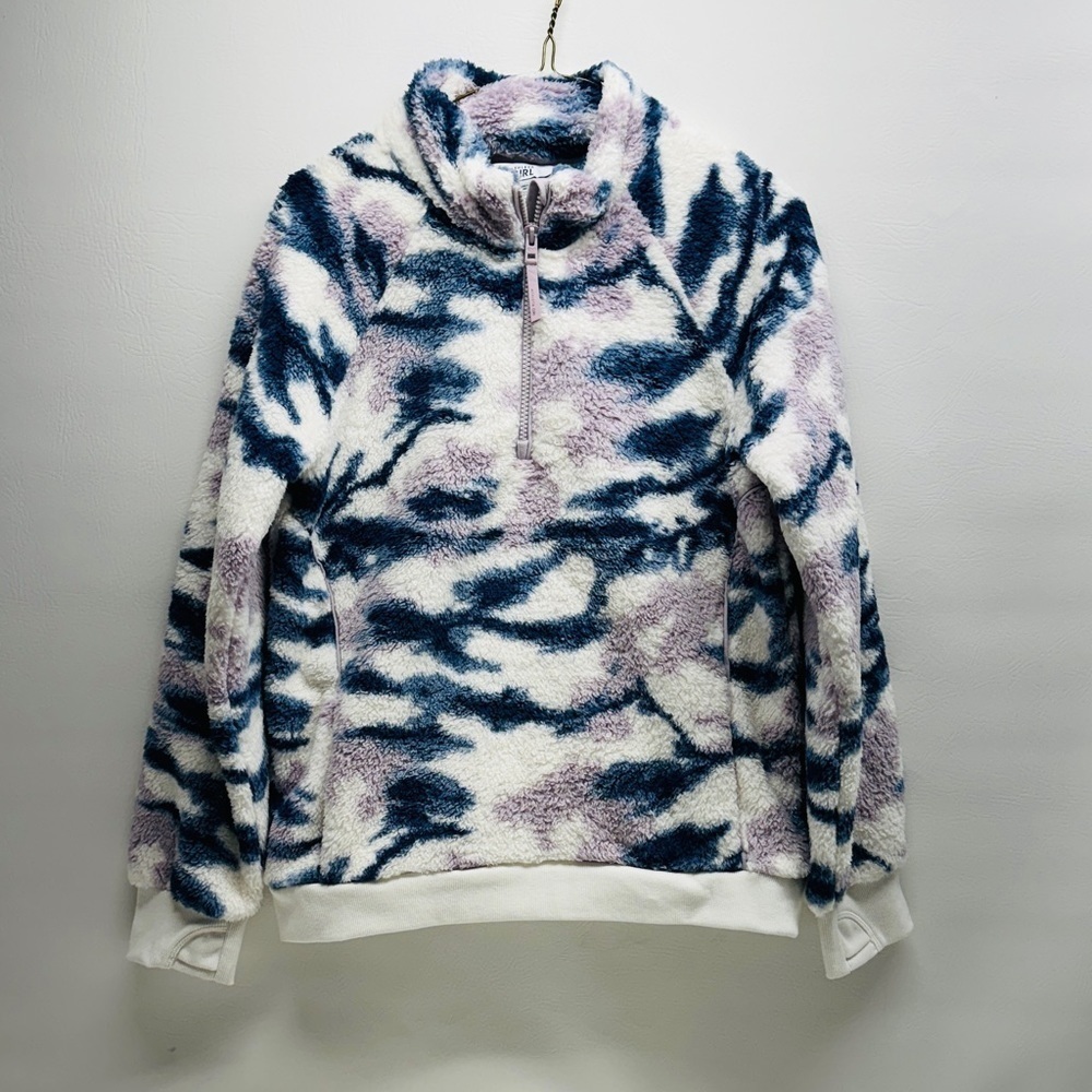 Athleta Girl XXL So Snug Sherpa Printed Half Zip Sweatshirt Thumb Hole Cozy Soft